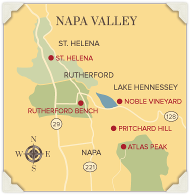 Map of Napa Valley wine growing regions